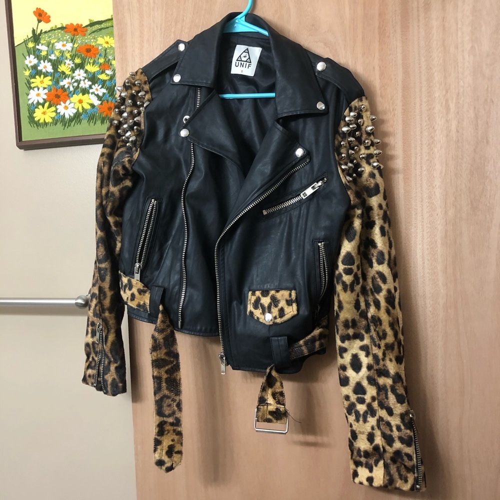 UNIF cheetah leather jacket studs